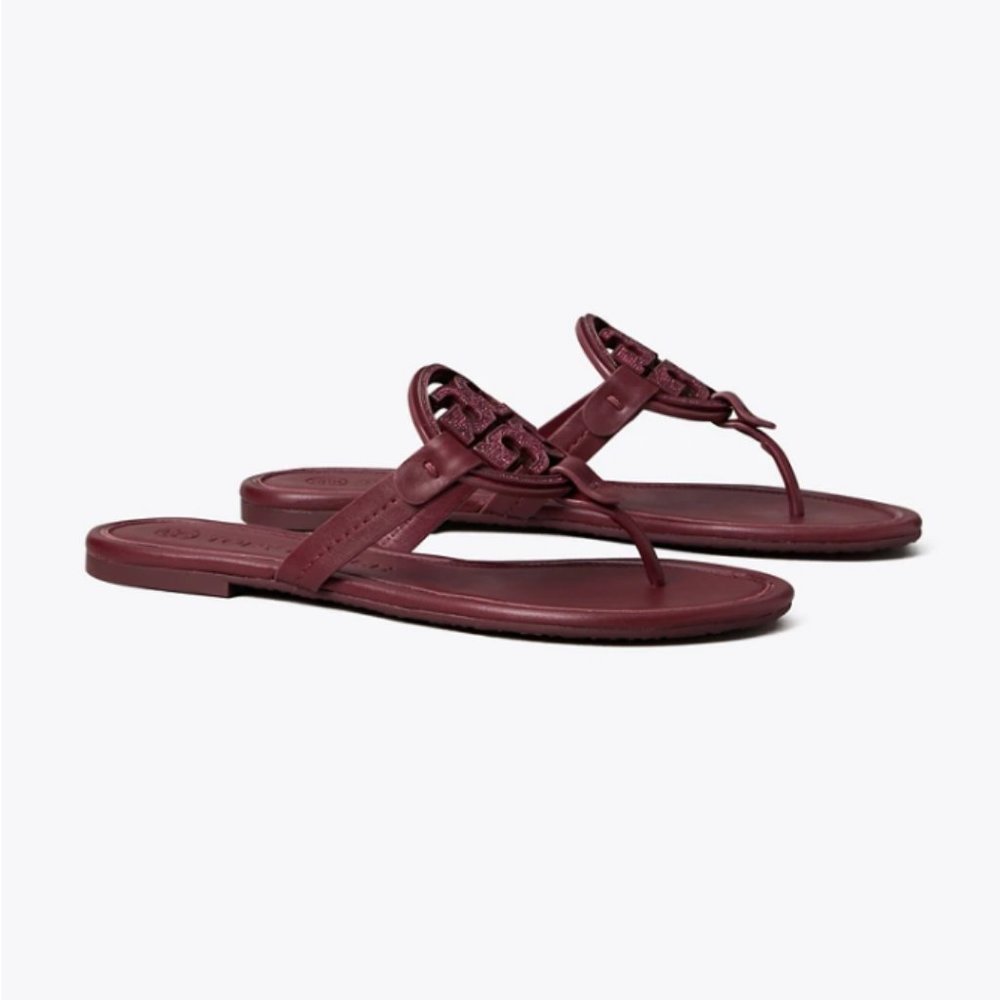 NIB Tory Burch Crystal Miller Pave Leather Sandals Burgundy Red US 6 6.5 7 7.5 9